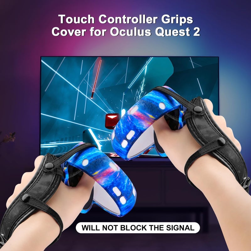 Relohas VR Accessories Kit Compatiable with Oculus Quest 2, Includes Silicone Face Cover, Controller Grips, Protective Shell, Lens Cover & 10 Disposable Eye Covers, No Signal Blocking (Starry Blue) - Image 2